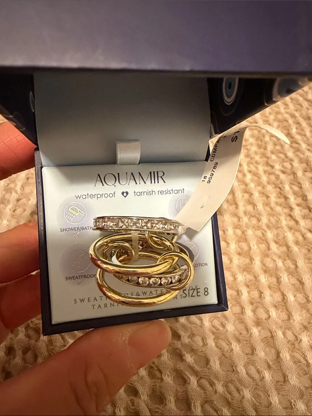 Aquamjr Two-Tone Gold & Silver Linked Crystal Ring